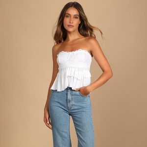 Adella Corset Cami White Lace Tiered Strapless Crop Top